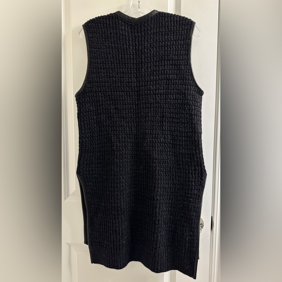 Club Monaco x M. Patmos 100% Merino Wool‎ Black Long Vest Leather Trim Pockets - Picture 5 of 13